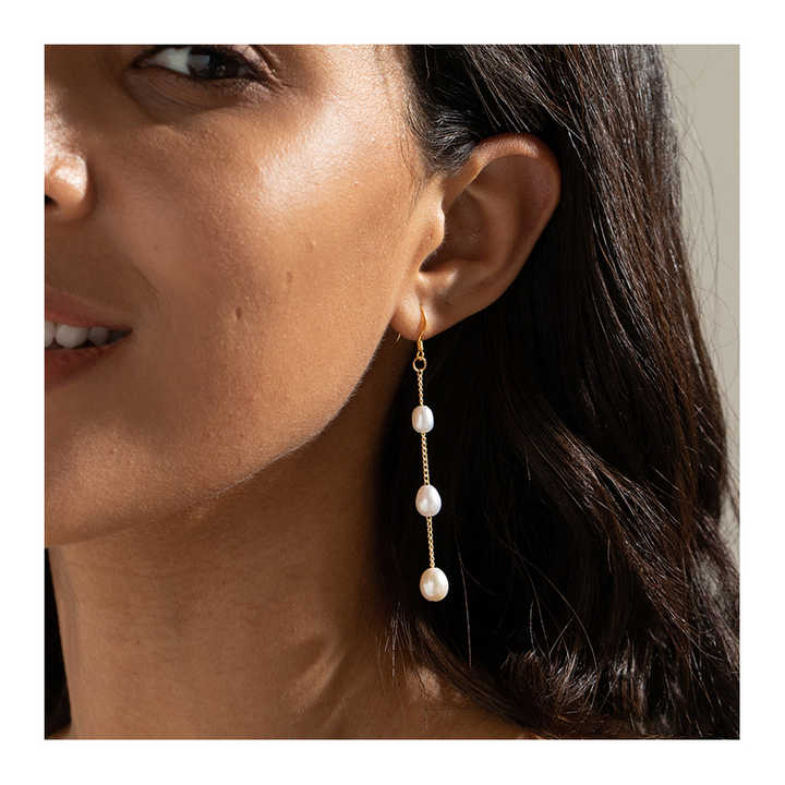 Romantic 14K Gold-Plated Pearl Drop Earrings - A Dainty Expression of Love