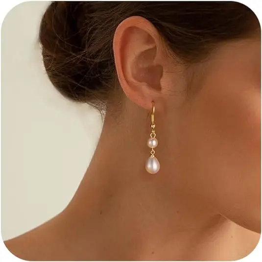 Boucles d'oreilles pendantes en perles plaquées or tendance