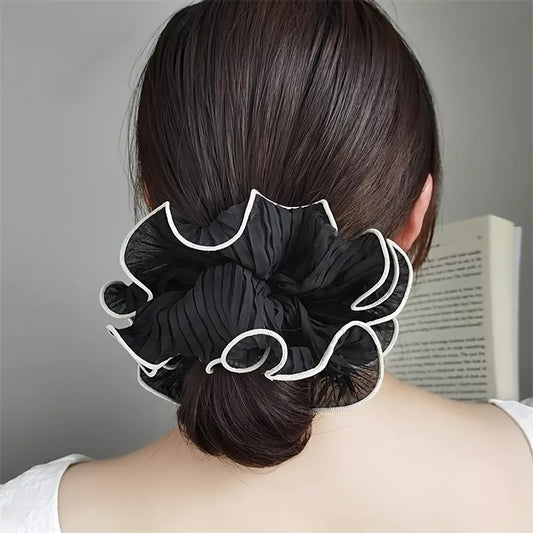 XL gigantische zwart-witte chique stoffen scrunchies – elegante en minimalistische haarelastiekjes voor alledaagse glamour (kopie) (kopie)