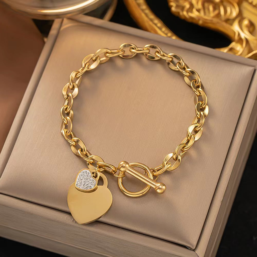Heart of Gold Cassic Toggle Heart Charm Bracelet 18k gold platted