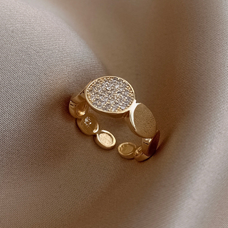 LUNA - Bague ajustable en zircon avec disque en or