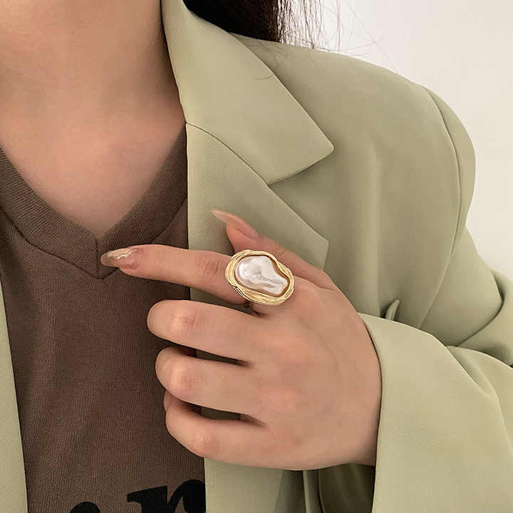 ELISABETH Barokke Parel Verstelbare Gouden Ring